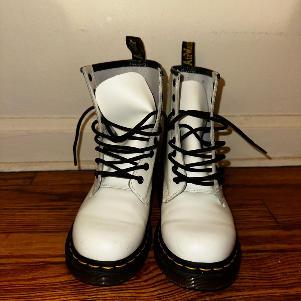 Dr. Martens White Combat Boots with Black Accents